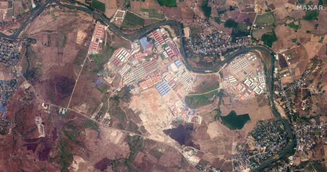 A satellite image of a Myanmar scamming compound