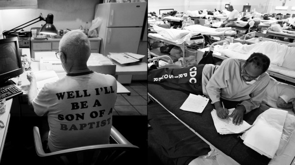 Earl Phares (left), writes inmates as a ministry. Johnny Anderson (right) writes a letter from a California prison.