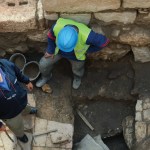 Archaeologists stand by excavation in Jerusalem, Israel.