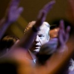 Donald Trump attending a worship service at a church in Las Vegas.