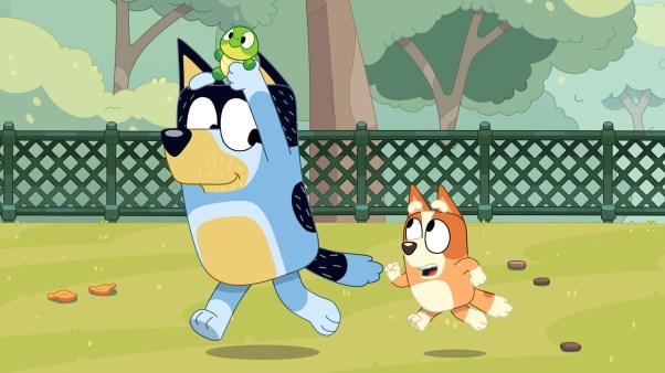 Dad and Bingo run around and have fun with Turtleboy in the TV series, Bluey.