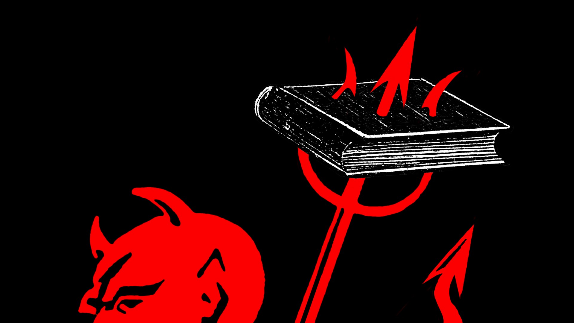 The devil with his pitchfork stuck in a book