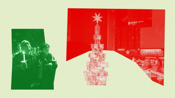 A Christmas tree and candlelight service in China