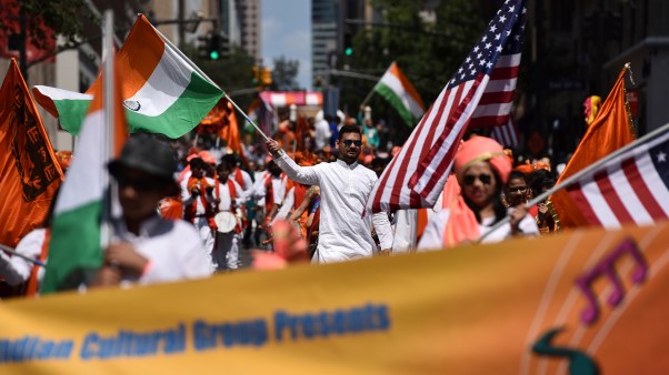 Participants march down Madison Avenue during the Annual India Day Parade in New York