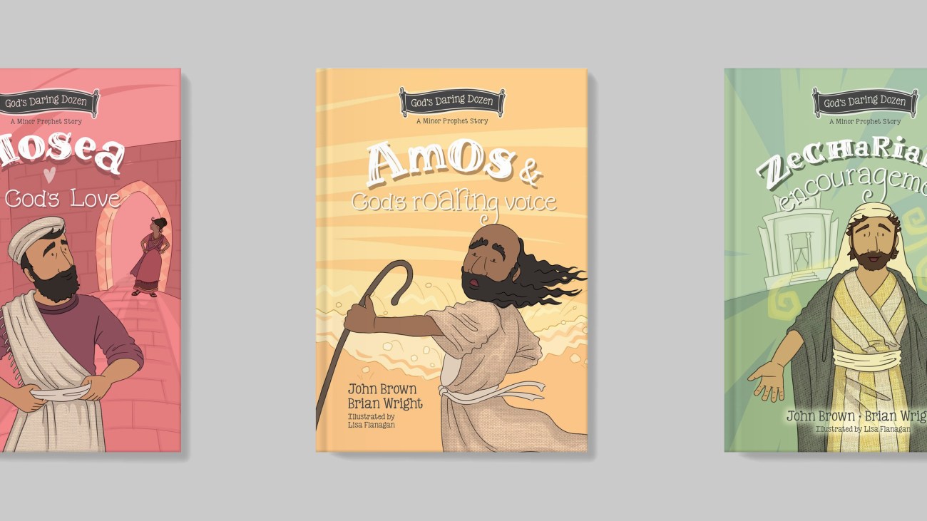 Book covers from minor prophets Hosea, Amos, and Zechariah