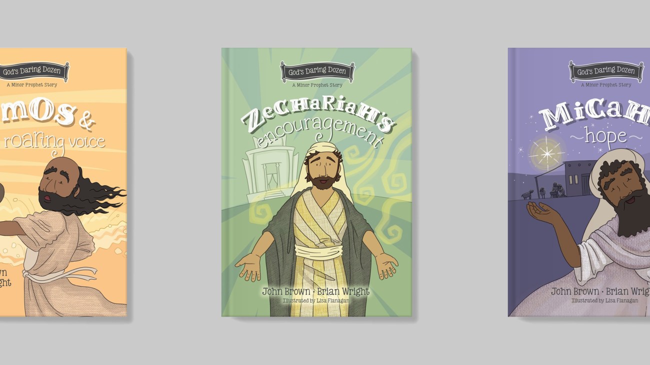 Book covers from minor prophets Amos, Zechariah, and Micah
