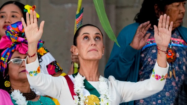 Claudia Sheinbaum (center) takes part in an indigenous ceremony as part of her inauguration as the new president of Mexico.