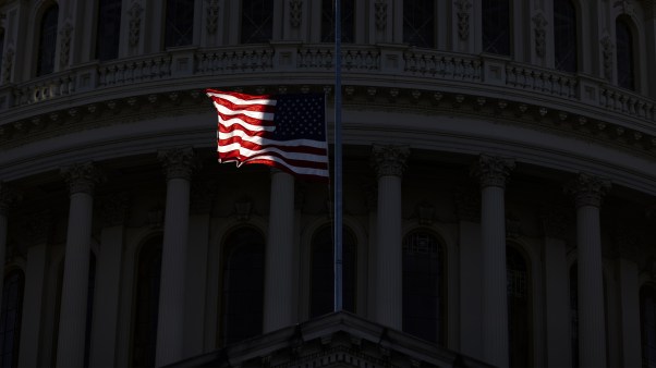 An American flag in shadow and light