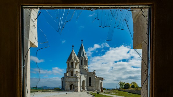 Aftermath of the Azerbaijan Shelling Over The Shushi Cathedral In Nagorno Karabakh.