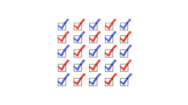 Checkboxes with red and blue checkmarks.