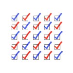 Checkboxes with red and blue checkmarks.